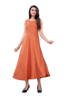 Orange printed rayon ethnic-kurtis 4