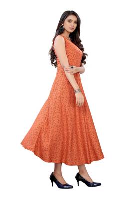 Orange printed rayon ethnic-kurtis 5