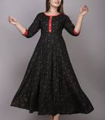 Black khadi-Gold Printed Rayon Anarkali Kurti