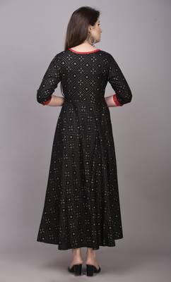 Black khadi-Gold Printed Rayon Anarkali Kurti 2