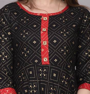 Black khadi-Gold Printed Rayon Anarkali Kurti 5