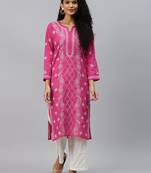 Ada Hand Embroidered Magenta Cotton Lucknow Chikankari Women Kurta - A144029