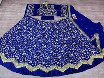 Blue Colored Party wear Designer Embroidered Malay Satin Silk Lehenga Choli 3