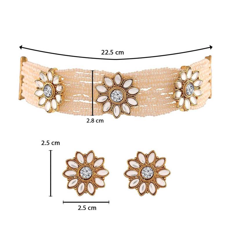 Traditional Floral Kundan & Pearl Choker Necklace Set for Women 