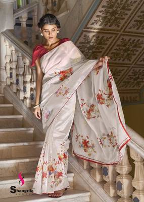 White printed organza saree with blouse 1
