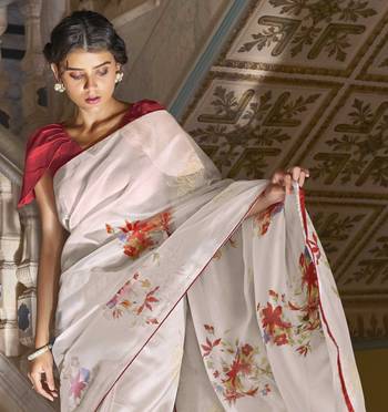 White printed organza saree with blouse 2