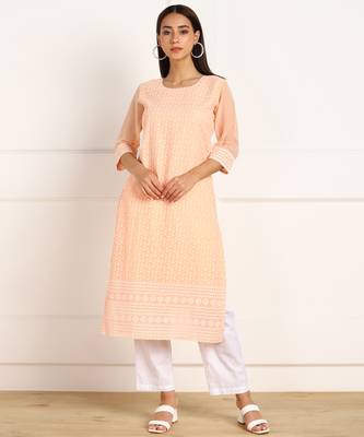 Peach embroidered georgette chikankari-kurtis 1