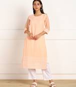 Peach embroidered georgette chikankari-kurtis