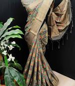 Grey woven cotton saree with blouse