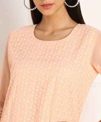 Peach embroidered georgette chikankari-kurtis 4