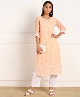 Peach embroidered georgette chikankari-kurtis 5