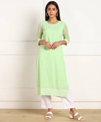 Green embroidered georgette chikankari-kurtis 1