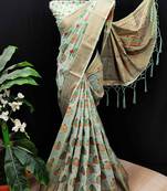Light green woven cotton saree with blouse