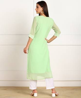 Green embroidered georgette chikankari-kurtis 2