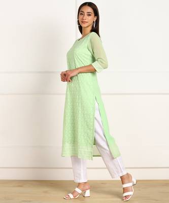 Green embroidered georgette chikankari-kurtis 3