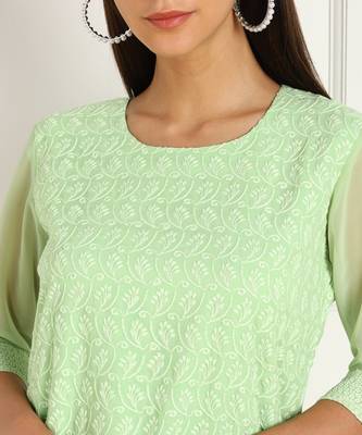 Green embroidered georgette chikankari-kurtis 4