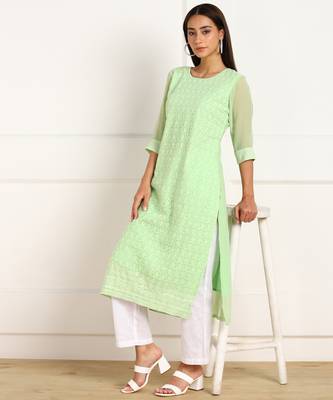 Green embroidered georgette chikankari-kurtis 5