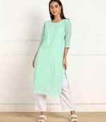 Turquoise embroidered georgette chikankari-kurtis