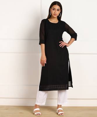 Black embroidered georgette chikankari-kurtis 1