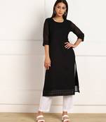 Black embroidered georgette chikankari-kurtis