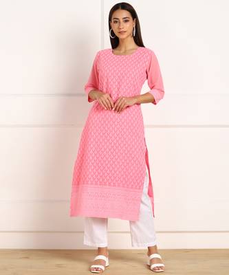 Pink embroidered georgette chikankari-kurtis 1