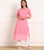 Pink embroidered georgette chikankari-kurtis