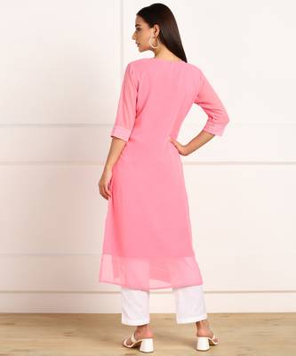 Pink embroidered georgette chikankari-kurtis 2