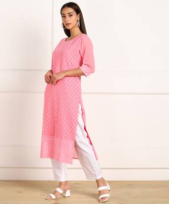 Pink embroidered georgette chikankari-kurtis 3