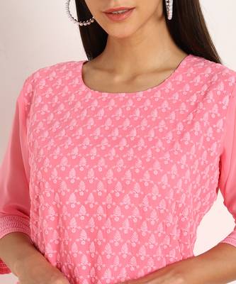 Pink embroidered georgette chikankari-kurtis 4