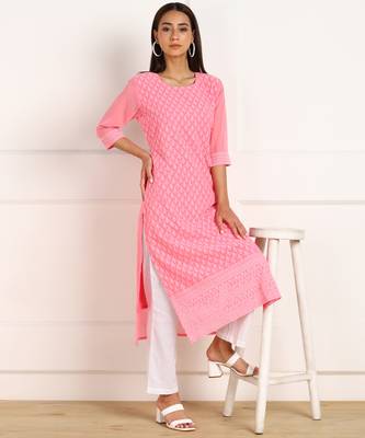Pink embroidered georgette chikankari-kurtis 5