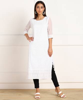 White embroidered georgette chikankari-kurtis 1