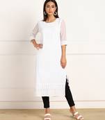 White embroidered georgette chikankari-kurtis