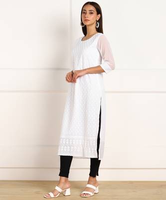 White embroidered georgette chikankari-kurtis 3