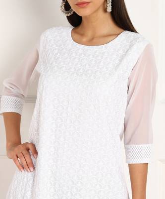 White embroidered georgette chikankari-kurtis 4
