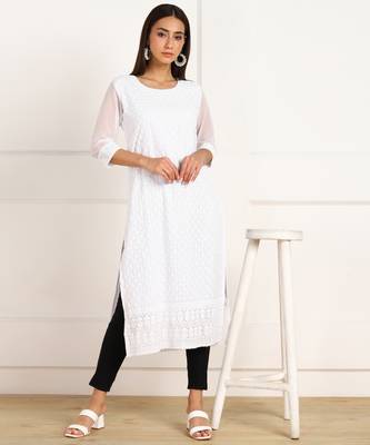 White embroidered georgette chikankari-kurtis 5