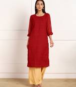 Red embroidered georgette chikankari-kurtis
