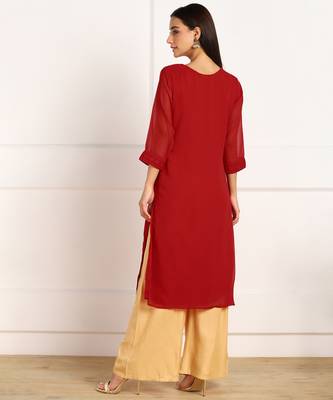 Red embroidered georgette chikankari-kurtis 2