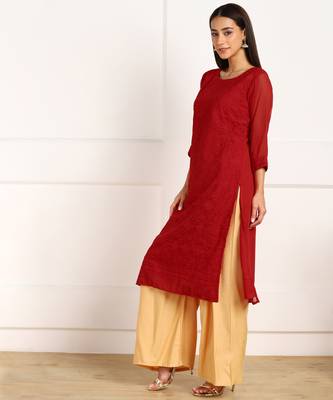 Red embroidered georgette chikankari-kurtis 3