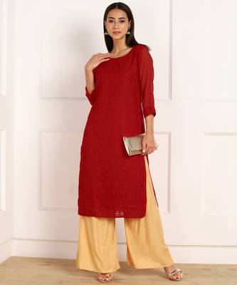 Red embroidered georgette chikankari-kurtis 5