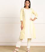 Yellow embroidered cotton chikankari-kurtis