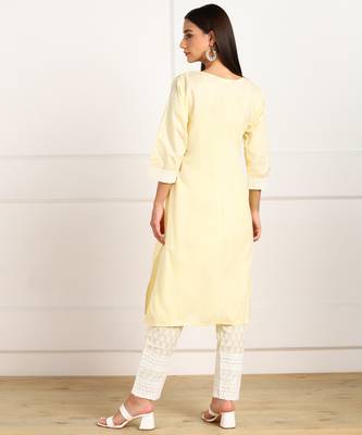 Yellow embroidered cotton chikankari-kurtis 2