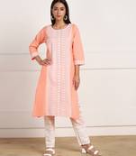 Orange embroidered cotton chikankari-kurtis