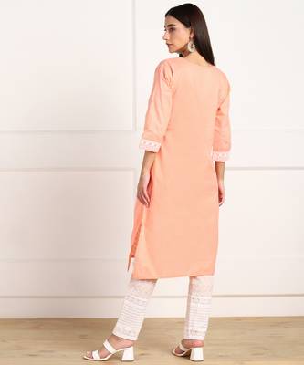 Orange embroidered cotton chikankari-kurtis 2