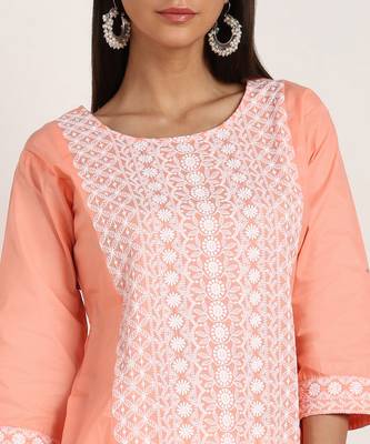 Orange embroidered cotton chikankari-kurtis 4