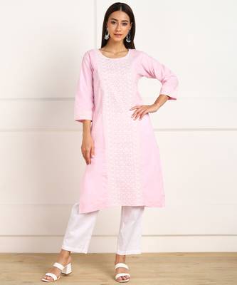 Pink embroidered cotton chikankari-kurtis 1