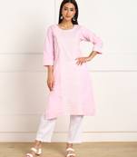 Pink embroidered cotton chikankari-kurtis