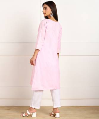Pink embroidered cotton chikankari-kurtis 2