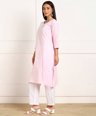 Pink embroidered cotton chikankari-kurtis 3
