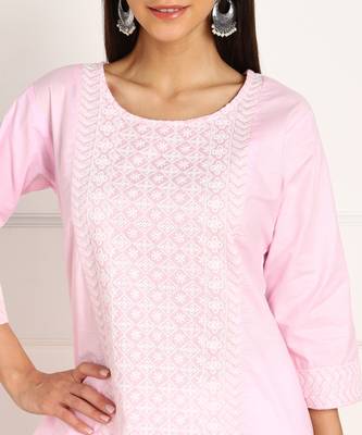 Pink embroidered cotton chikankari-kurtis 4