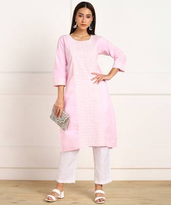 Pink embroidered cotton chikankari-kurtis 5
